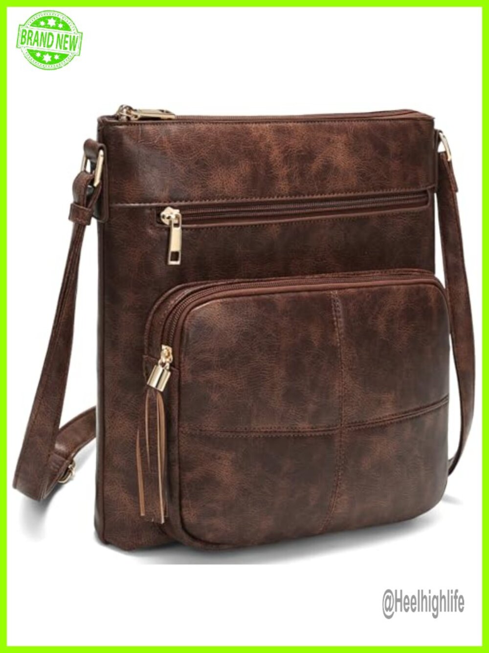 Vintage PU Leather Crossbody Bag Zipper Satchel Purse